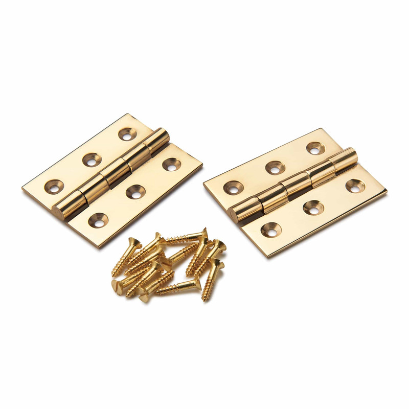 Cabinet Hinge Polished Brass 2" x 1-1/2" Pair